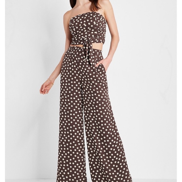 NWT Bloggers Favorite Express Polka Dot Ruched Tie Waist Tube Top - Picture 5 of 13